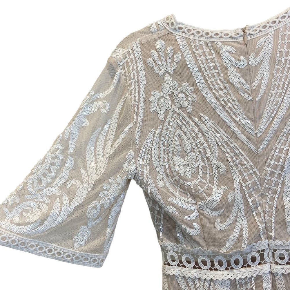 Endless Rose Beaded Brocade Dress Womens Size S White Sequin Nude lining - Picture 6 of 15